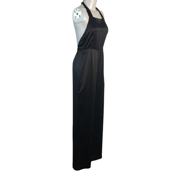 NASTY GAL BLACK SATIN WIDE LEG HALTER‎ JUMPSUIT Size Small - Picture 2 of 5